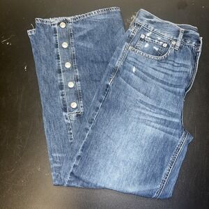 American Eagle Skater High Rise Size 6 Distressed Button Wide Leg Jeans